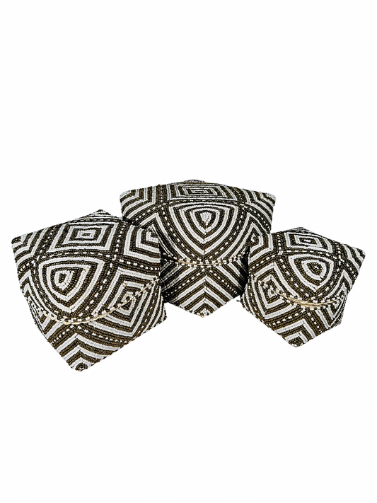 Set of 3 Beaded Boxes, Bali box white And Black