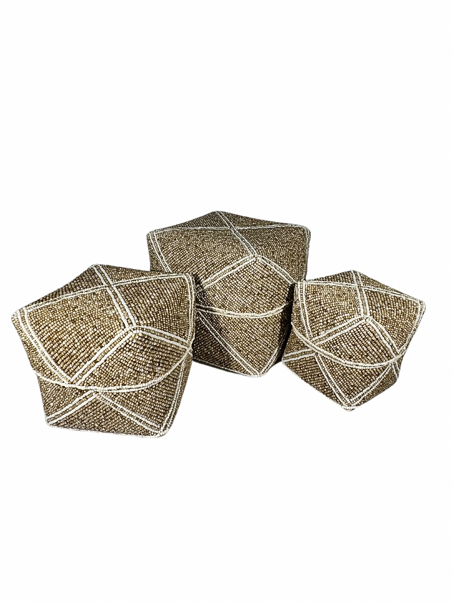 Set of 3 Beaded Boxes, Bali box white And Black