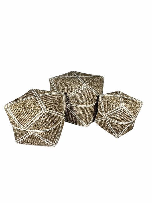 Set of 3 Beaded Boxes, Bali box white And Black