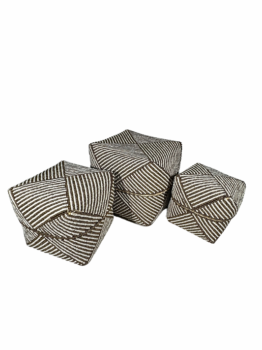 Set of 3 Beaded Boxes, Bali box white And Black