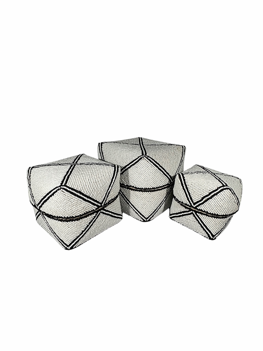 Set of 3 Beaded Boxes, Bali box white And Black