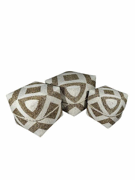 Set of 3 Beaded Boxes, Bali box white And Black