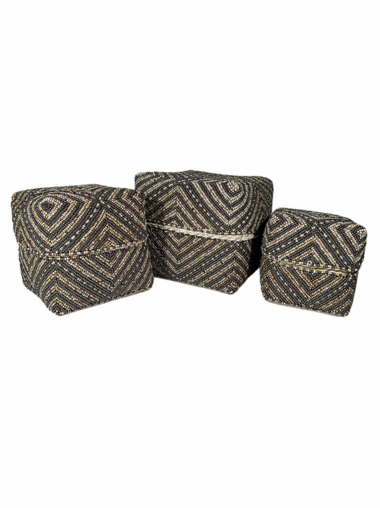 Set of 3 Beaded Boxes, Bali box white And Black