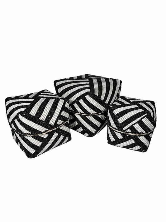 Set of 3 Beaded Boxes, Bali box white And Black