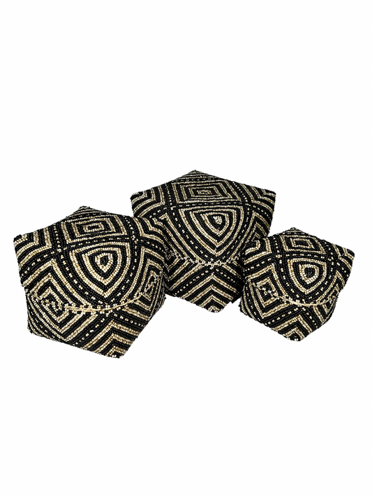 Set of 3 Beaded Boxes, Bali box cream And Black