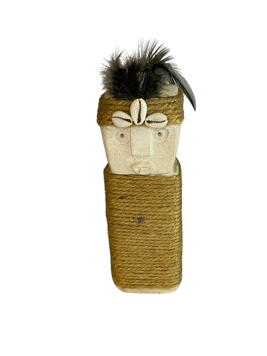 Hand Carved Tribal Statue - Stone Figure With Cowrie Shell from Bali