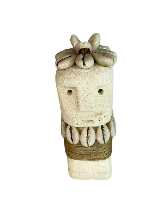 Hand Carved Tribal Statue - Stone Figure With Cowrie Shell from Bali