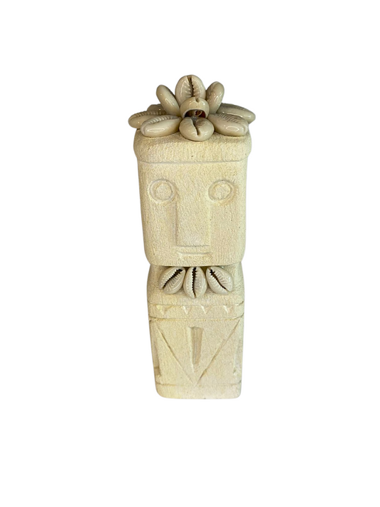 Hand Carved Tribal Statue - Stone Figure With Cowrie Shell from Bali