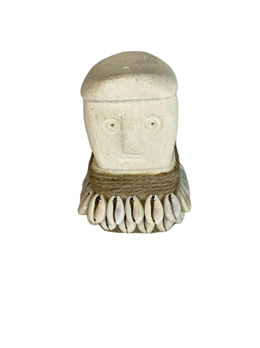 Hand Carved Tribal Statue - Stone Figure With Cowrie Shell from Bali