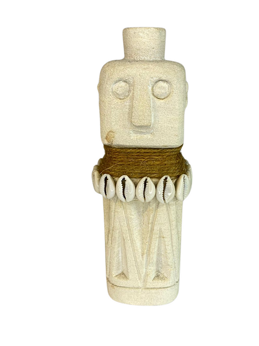 Hand Carved Tribal Statue - Stone Figure With Cowrie Shell from Bali